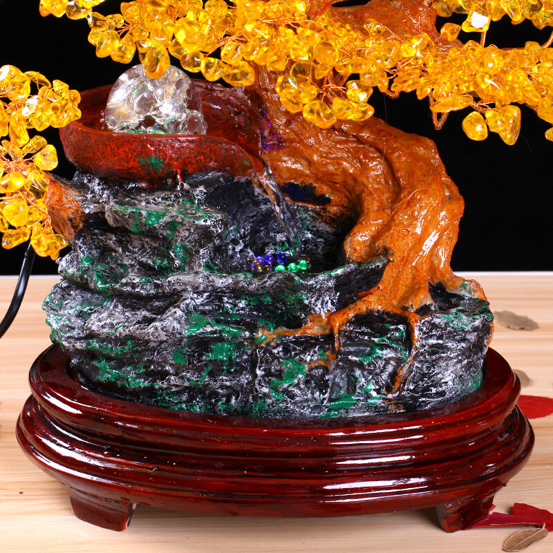 黃水晶招財(cái)樹 流水滾球工藝擺件，為家居注入財(cái)富與靈動